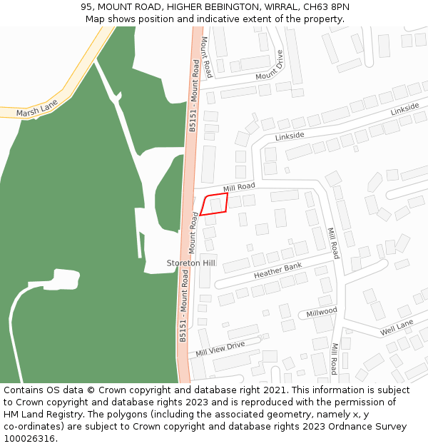 95, MOUNT ROAD, HIGHER BEBINGTON, WIRRAL, CH63 8PN: Location map and indicative extent of plot