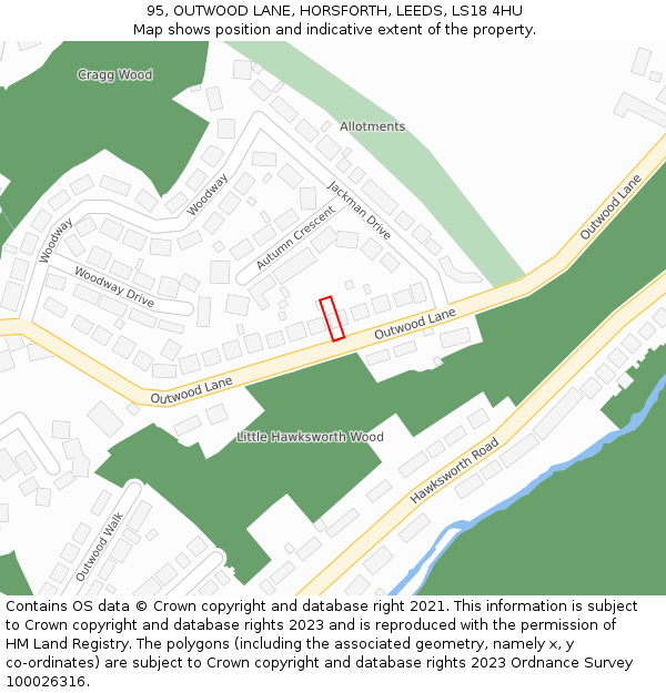 95, OUTWOOD LANE, HORSFORTH, LEEDS, LS18 4HU: Location map and indicative extent of plot