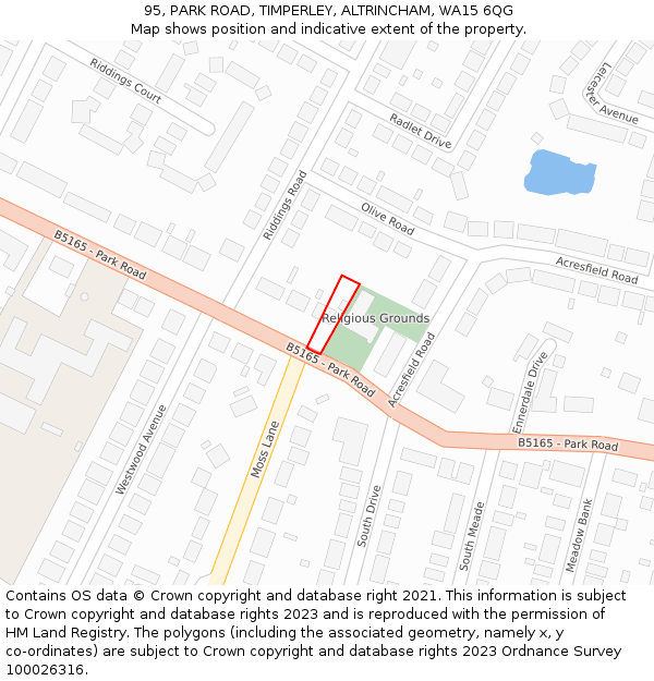 95, PARK ROAD, TIMPERLEY, ALTRINCHAM, WA15 6QG: Location map and indicative extent of plot