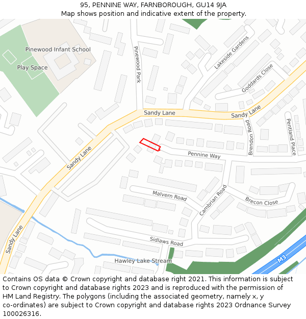 95, PENNINE WAY, FARNBOROUGH, GU14 9JA: Location map and indicative extent of plot