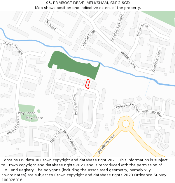 95, PRIMROSE DRIVE, MELKSHAM, SN12 6GD: Location map and indicative extent of plot