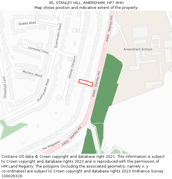 95, STANLEY HILL, AMERSHAM, HP7 9HH: Location map and indicative extent of plot