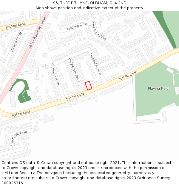 95, TURF PIT LANE, OLDHAM, OL4 2ND: Location map and indicative extent of plot