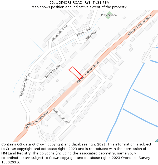 95, UDIMORE ROAD, RYE, TN31 7EA: Location map and indicative extent of plot