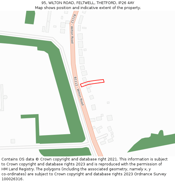 95, WILTON ROAD, FELTWELL, THETFORD, IP26 4AY: Location map and indicative extent of plot