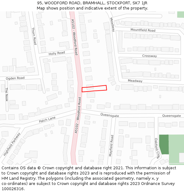 95, WOODFORD ROAD, BRAMHALL, STOCKPORT, SK7 1JR: Location map and indicative extent of plot