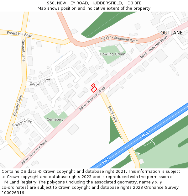 950, NEW HEY ROAD, HUDDERSFIELD, HD3 3FE: Location map and indicative extent of plot