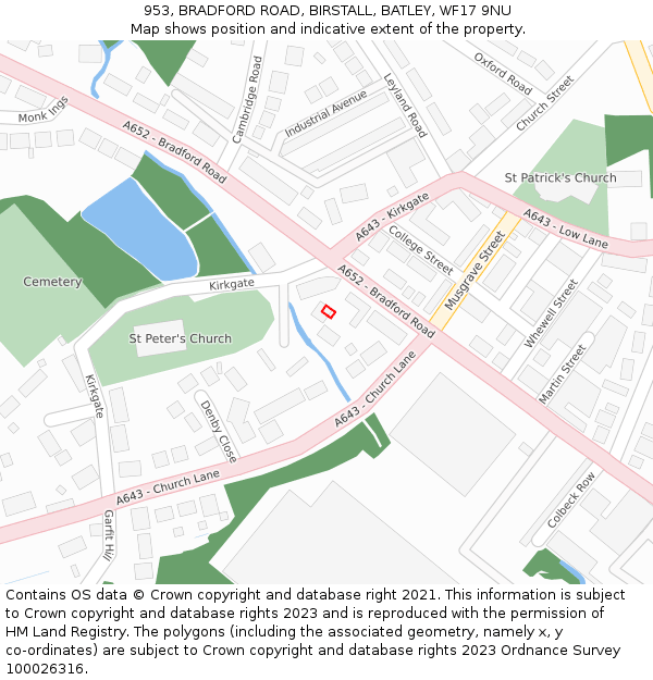 953, BRADFORD ROAD, BIRSTALL, BATLEY, WF17 9NU: Location map and indicative extent of plot