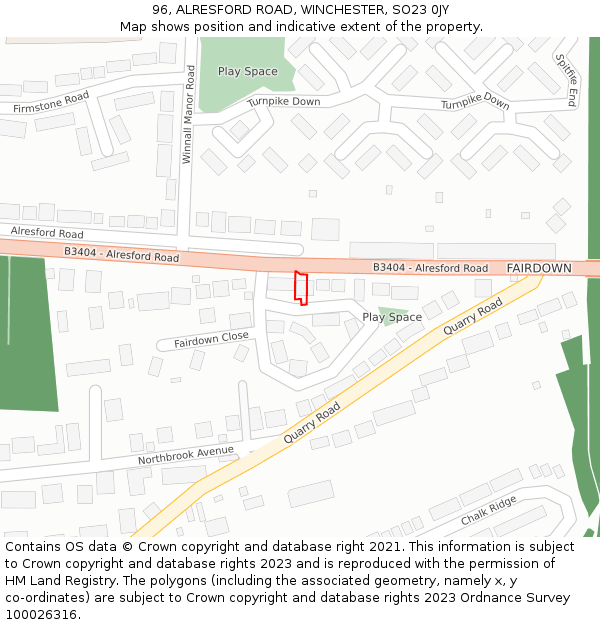 96, ALRESFORD ROAD, WINCHESTER, SO23 0JY: Location map and indicative extent of plot