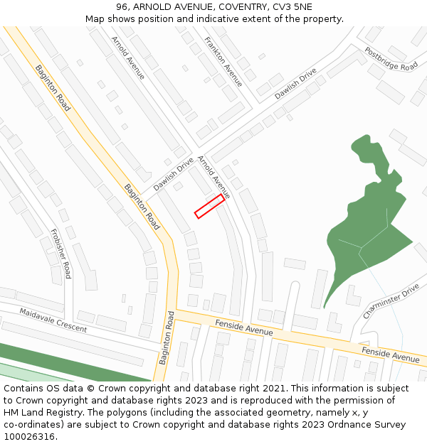 96, ARNOLD AVENUE, COVENTRY, CV3 5NE: Location map and indicative extent of plot