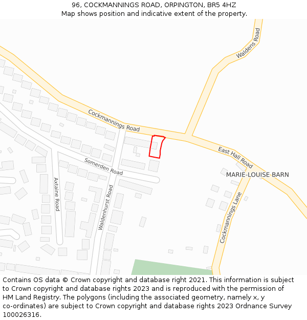 96, COCKMANNINGS ROAD, ORPINGTON, BR5 4HZ: Location map and indicative extent of plot