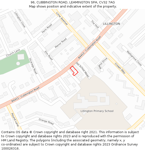 96, CUBBINGTON ROAD, LEAMINGTON SPA, CV32 7AG: Location map and indicative extent of plot