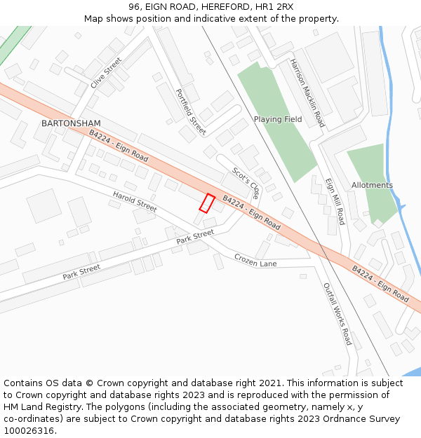 96, EIGN ROAD, HEREFORD, HR1 2RX: Location map and indicative extent of plot