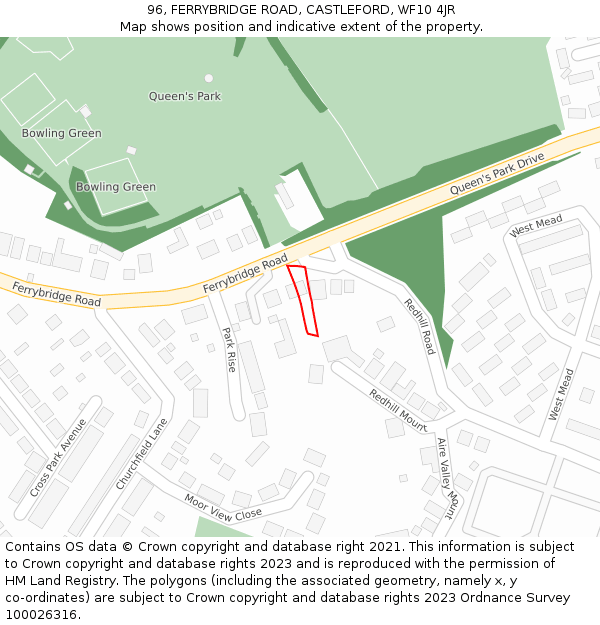 96, FERRYBRIDGE ROAD, CASTLEFORD, WF10 4JR: Location map and indicative extent of plot