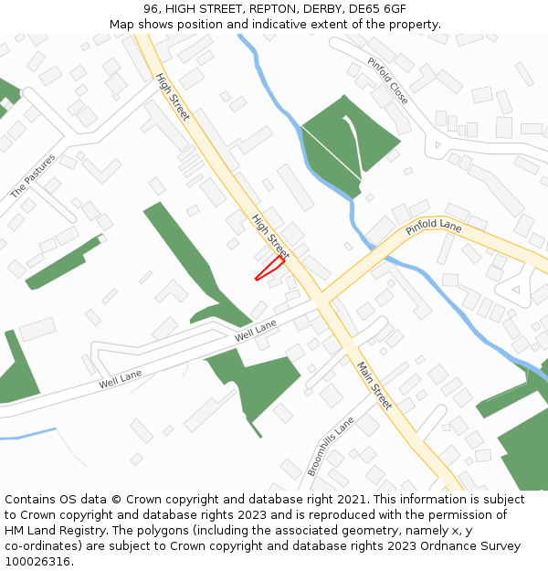 96, HIGH STREET, REPTON, DERBY, DE65 6GF: Location map and indicative extent of plot