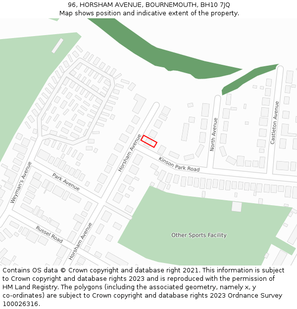 96, HORSHAM AVENUE, BOURNEMOUTH, BH10 7JQ: Location map and indicative extent of plot