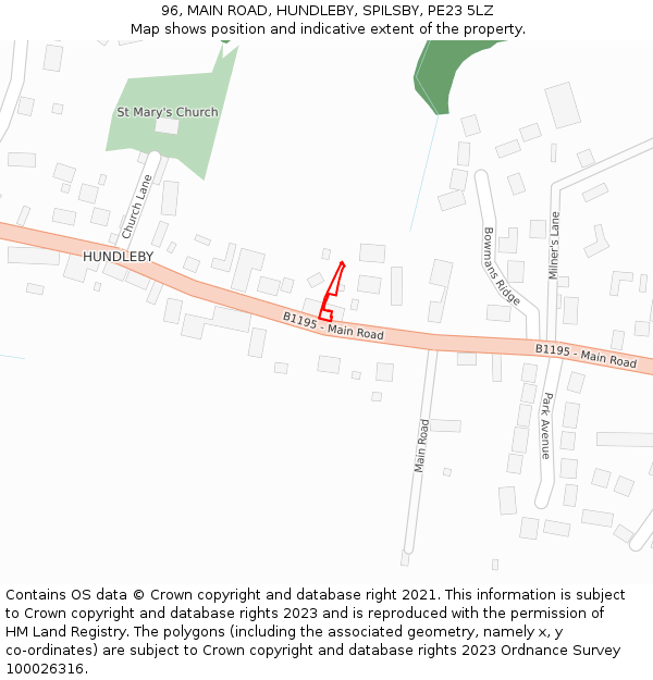 96, MAIN ROAD, HUNDLEBY, SPILSBY, PE23 5LZ: Location map and indicative extent of plot