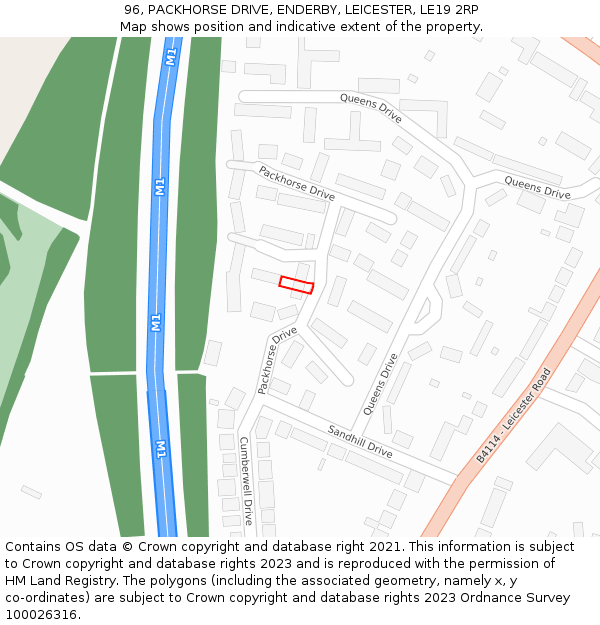 96, PACKHORSE DRIVE, ENDERBY, LEICESTER, LE19 2RP: Location map and indicative extent of plot