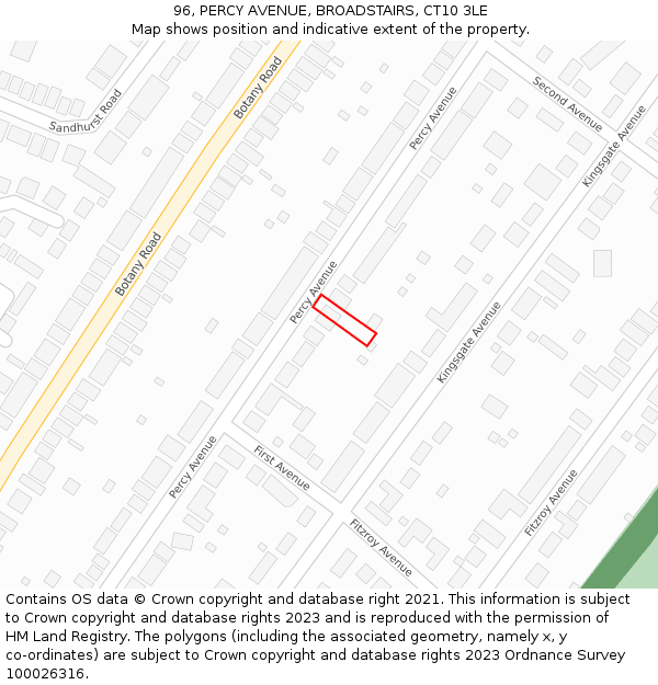 96, PERCY AVENUE, BROADSTAIRS, CT10 3LE: Location map and indicative extent of plot