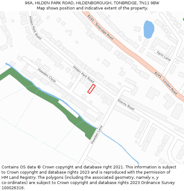 96A, HILDEN PARK ROAD, HILDENBOROUGH, TONBRIDGE, TN11 9BW: Location map and indicative extent of plot