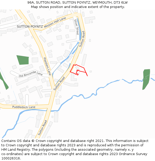 96A, SUTTON ROAD, SUTTON POYNTZ, WEYMOUTH, DT3 6LW: Location map and indicative extent of plot