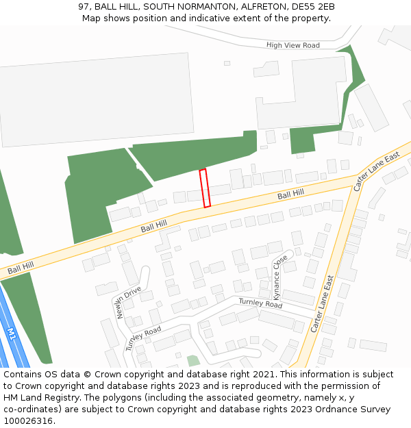 97, BALL HILL, SOUTH NORMANTON, ALFRETON, DE55 2EB: Location map and indicative extent of plot