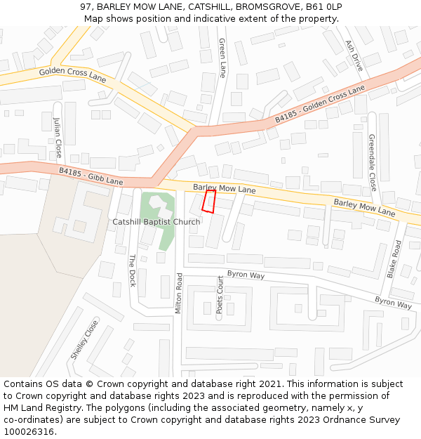 97, BARLEY MOW LANE, CATSHILL, BROMSGROVE, B61 0LP: Location map and indicative extent of plot