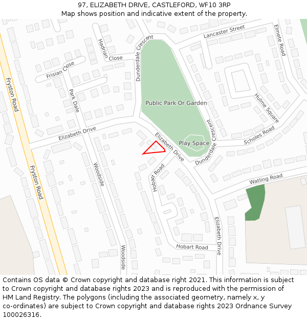 97, ELIZABETH DRIVE, CASTLEFORD, WF10 3RP: Location map and indicative extent of plot