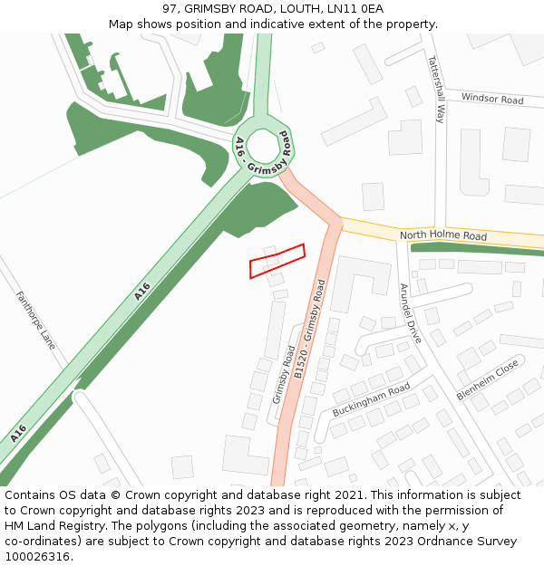 97, GRIMSBY ROAD, LOUTH, LN11 0EA: Location map and indicative extent of plot