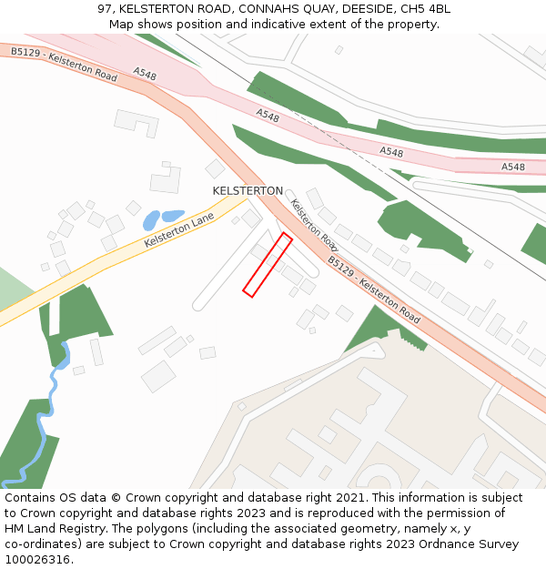 97, KELSTERTON ROAD, CONNAHS QUAY, DEESIDE, CH5 4BL: Location map and indicative extent of plot