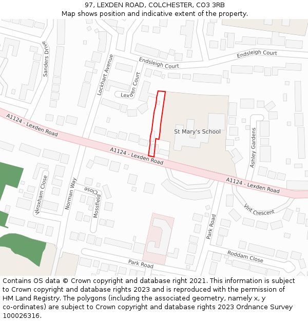 97, LEXDEN ROAD, COLCHESTER, CO3 3RB: Location map and indicative extent of plot