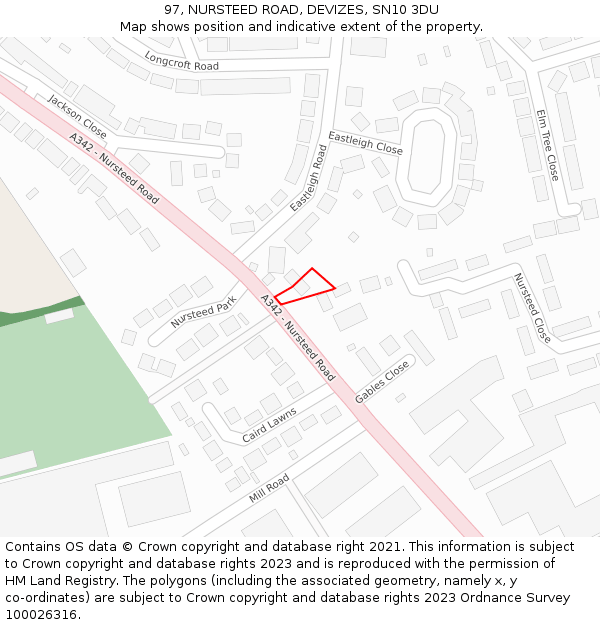 97, NURSTEED ROAD, DEVIZES, SN10 3DU: Location map and indicative extent of plot