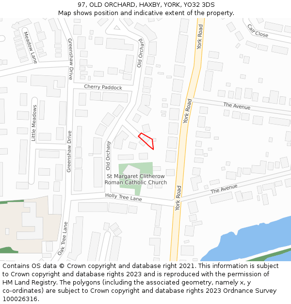 97, OLD ORCHARD, HAXBY, YORK, YO32 3DS: Location map and indicative extent of plot