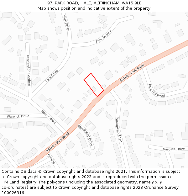 97, PARK ROAD, HALE, ALTRINCHAM, WA15 9LE: Location map and indicative extent of plot