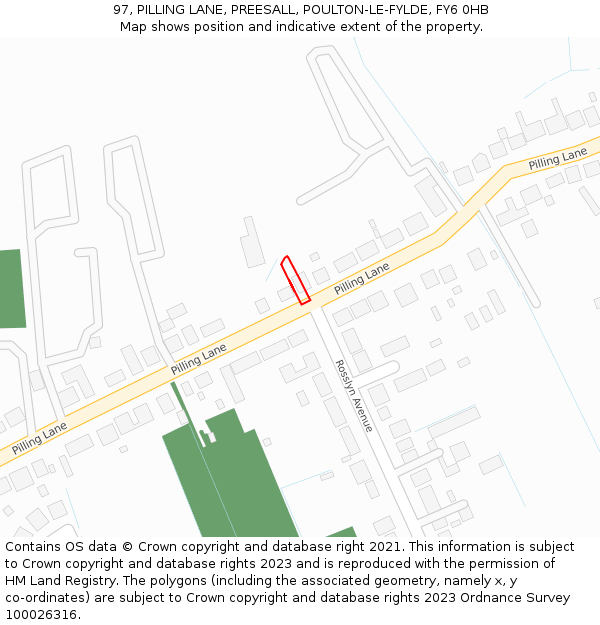 97, PILLING LANE, PREESALL, POULTON-LE-FYLDE, FY6 0HB: Location map and indicative extent of plot