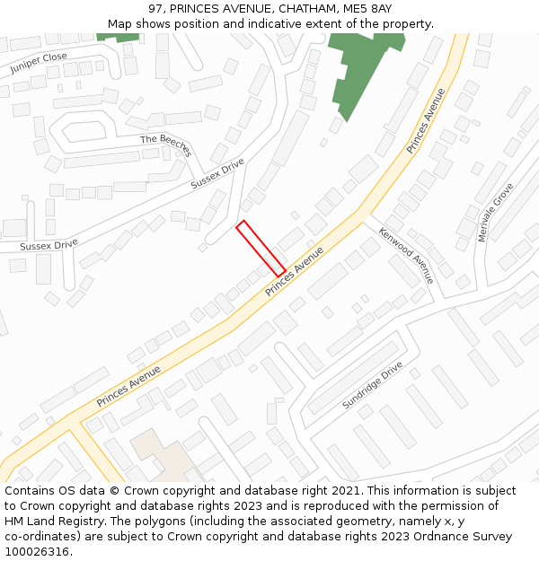 97, PRINCES AVENUE, CHATHAM, ME5 8AY: Location map and indicative extent of plot