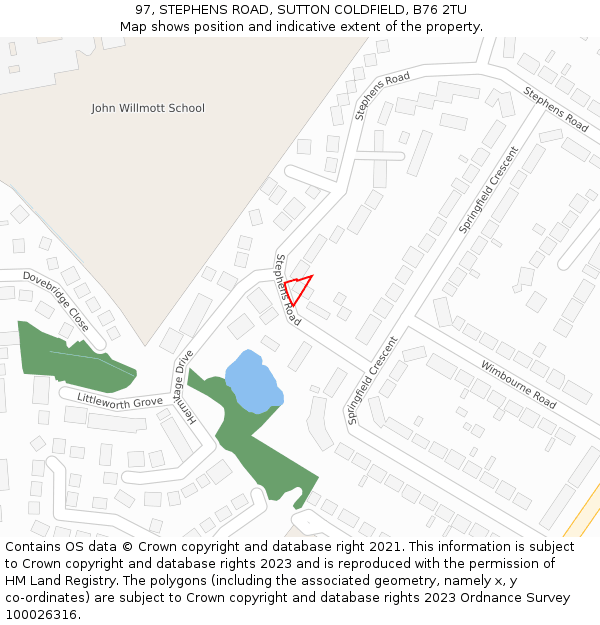 97, STEPHENS ROAD, SUTTON COLDFIELD, B76 2TU: Location map and indicative extent of plot