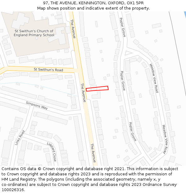 97, THE AVENUE, KENNINGTON, OXFORD, OX1 5PR: Location map and indicative extent of plot