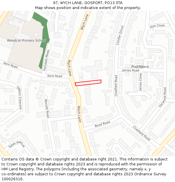 97, WYCH LANE, GOSPORT, PO13 0TA: Location map and indicative extent of plot