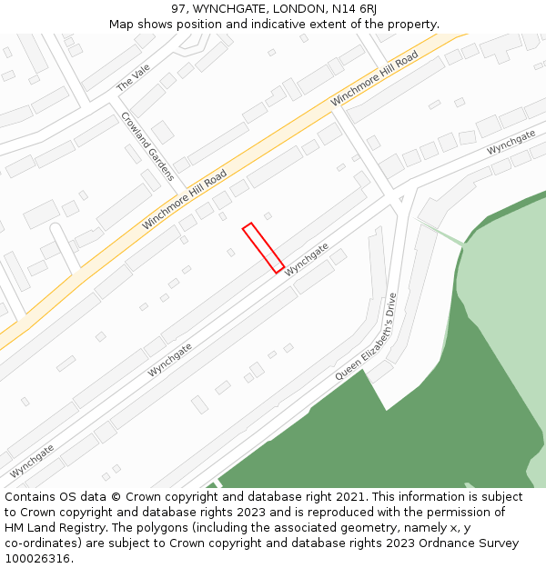 97, WYNCHGATE, LONDON, N14 6RJ: Location map and indicative extent of plot