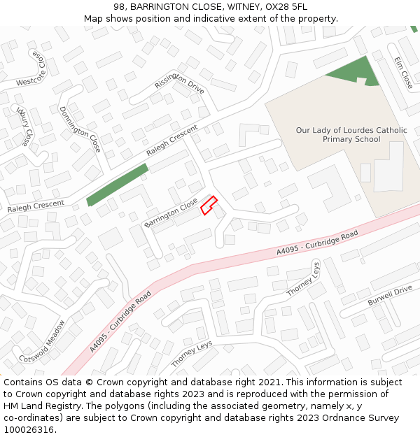 98, BARRINGTON CLOSE, WITNEY, OX28 5FL: Location map and indicative extent of plot