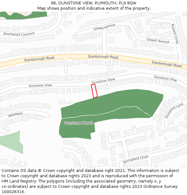 98, DUNSTONE VIEW, PLYMOUTH, PL9 8QW: Location map and indicative extent of plot