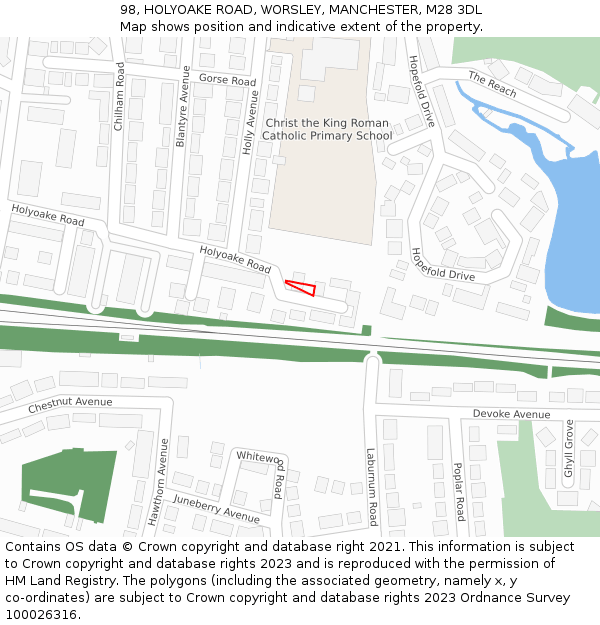 98, HOLYOAKE ROAD, WORSLEY, MANCHESTER, M28 3DL: Location map and indicative extent of plot