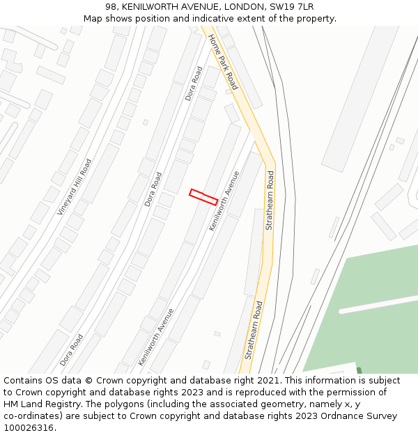 98, KENILWORTH AVENUE, LONDON, SW19 7LR: Location map and indicative extent of plot