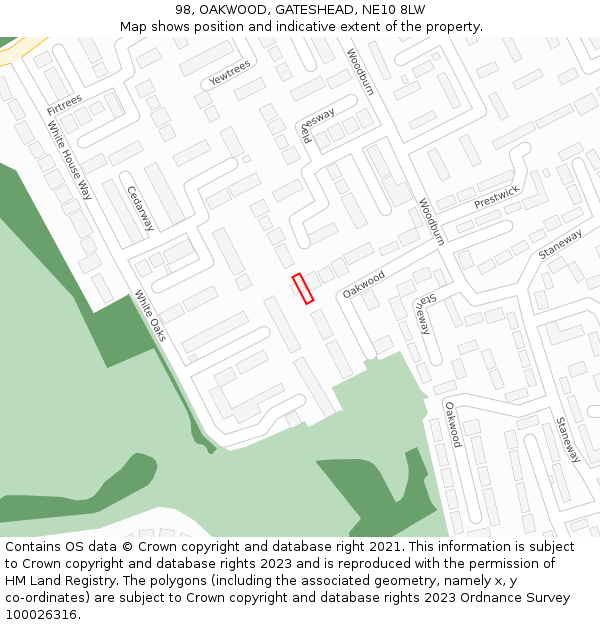 98, OAKWOOD, GATESHEAD, NE10 8LW: Location map and indicative extent of plot