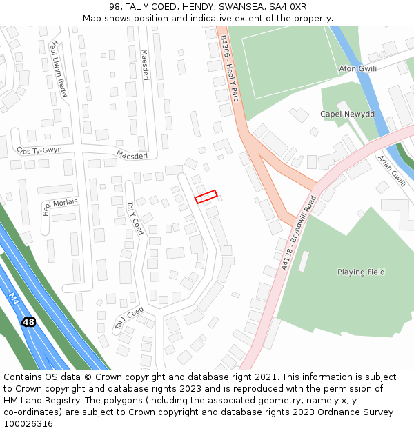 98, TAL Y COED, HENDY, SWANSEA, SA4 0XR: Location map and indicative extent of plot