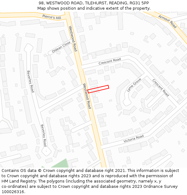 98, WESTWOOD ROAD, TILEHURST, READING, RG31 5PP: Location map and indicative extent of plot