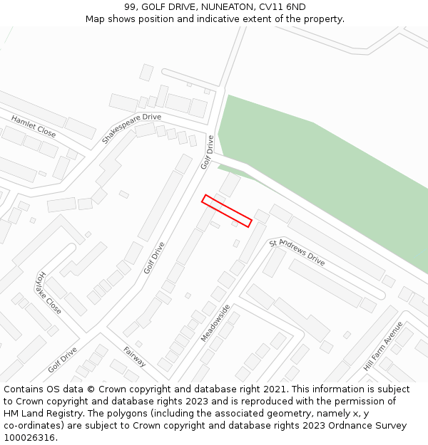 99, GOLF DRIVE, NUNEATON, CV11 6ND: Location map and indicative extent of plot