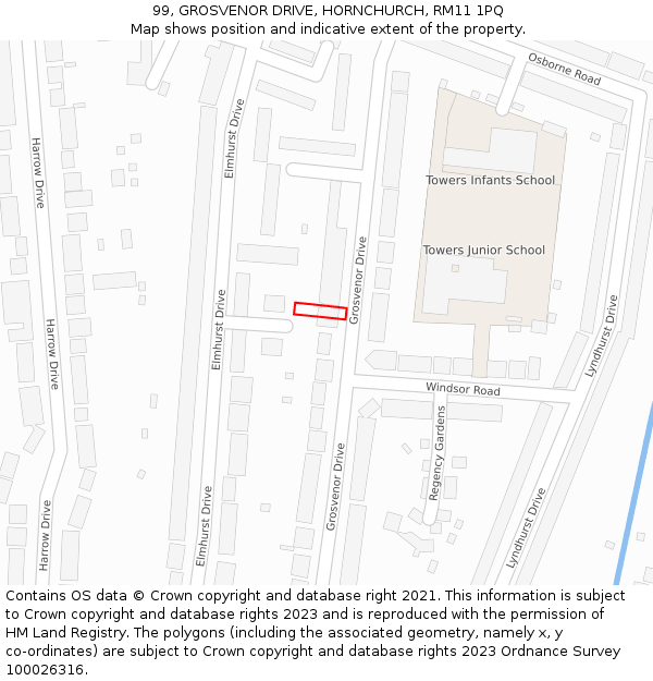 99, GROSVENOR DRIVE, HORNCHURCH, RM11 1PQ: Location map and indicative extent of plot