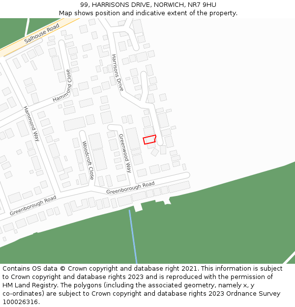99, HARRISONS DRIVE, NORWICH, NR7 9HU: Location map and indicative extent of plot